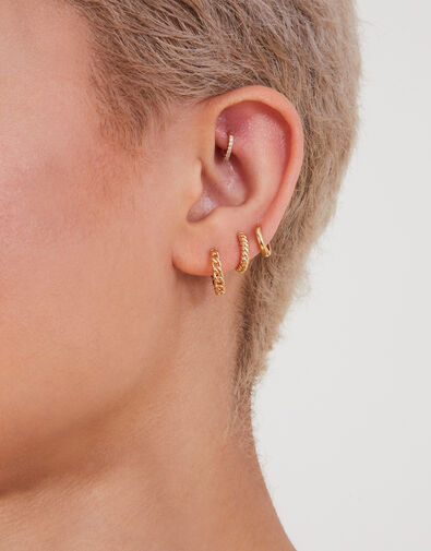14ct Gold-Plated Twisted Hoops Set of Three, , large
