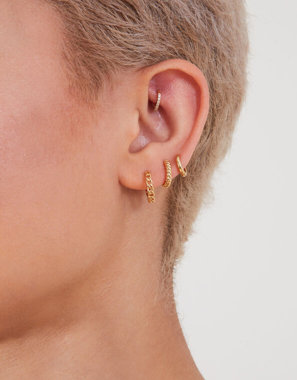14ct Gold-Plated Twisted Hoops Set of Three, , large