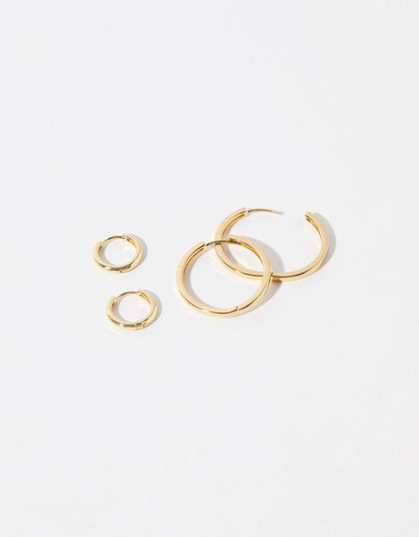 Gold-Plated Hoop Earrings Set of Two, , large