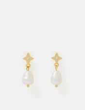 14ct Gold-Plated Star Pearl Drop Earrings, , large