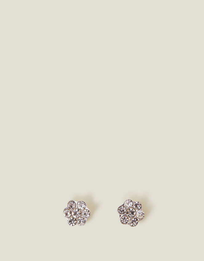 Sterling Silver-Plated Sparkle Flower Studs, , large