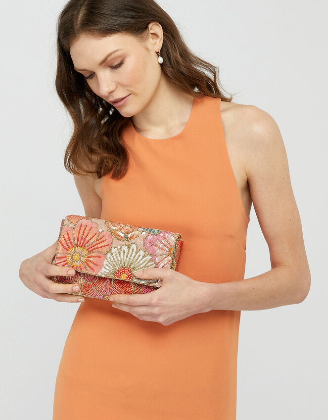 Kimmy Floral Beaded Clutch Bag, , large