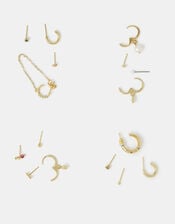 4-Pack 14ct Gold-Plated Birthstone Stud & Hoop Earrings Set , Gold (GOLD), large