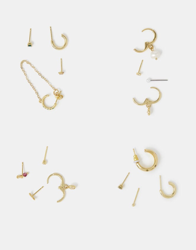 4-Pack 14ct Gold-Plated Birthstone Stud & Hoop Earrings Set , Gold (GOLD), large