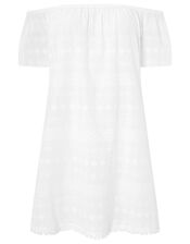 Schiffli Bardot Dress, White (WHITE), large