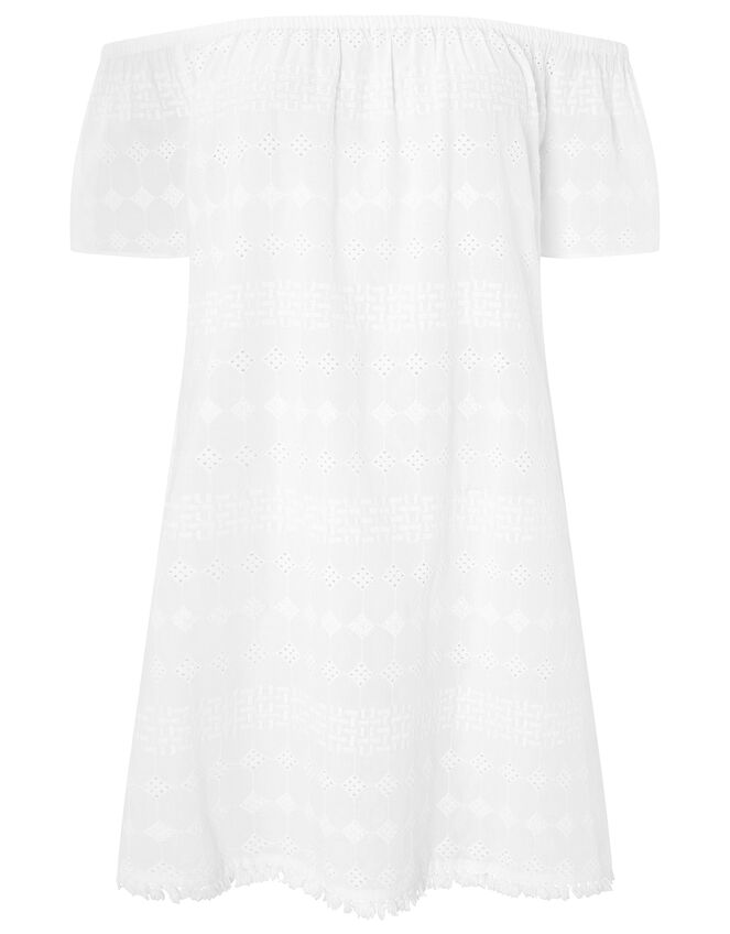 Schiffli Bardot Dress, White (WHITE), large