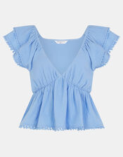 Sleeveless Frilly Tassel Top, Blue (BLUE), large