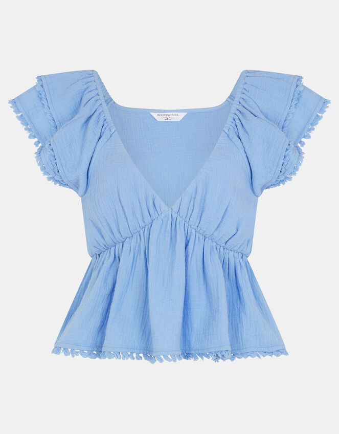 Sleeveless Frilly Tassel Top, Blue (BLUE), large