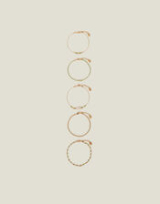 5-Pack Mixed Bead Chain Anklets, , large