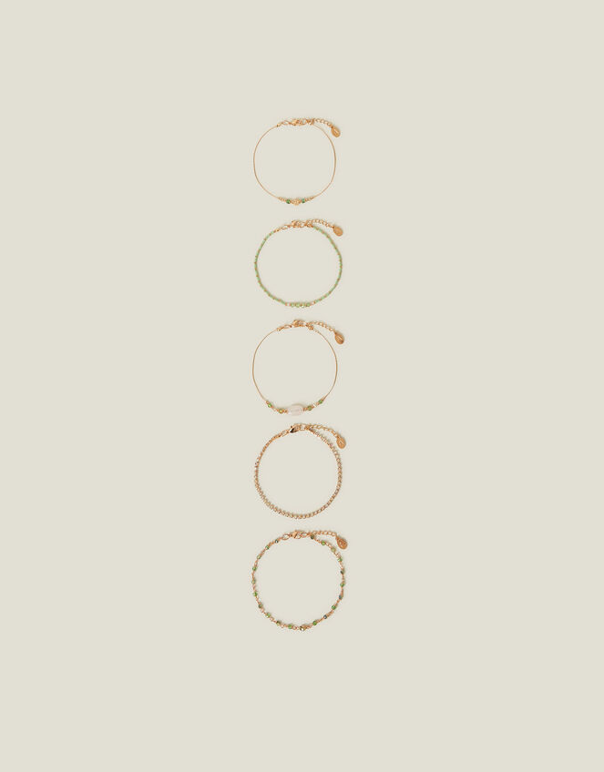 5-Pack Mixed Bead Chain Anklets, , large