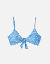 Spot Print Tie Front Bikini Top, Blue (BLUE), large