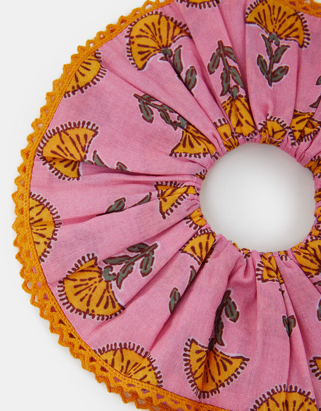 Oversized Floral Print Hair Scrunchie, , large