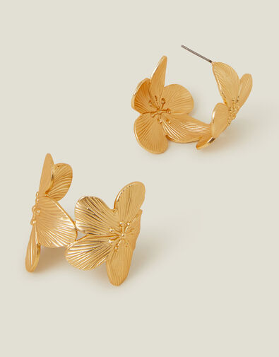 Statement Flower Hoop Earrings Gold, , large