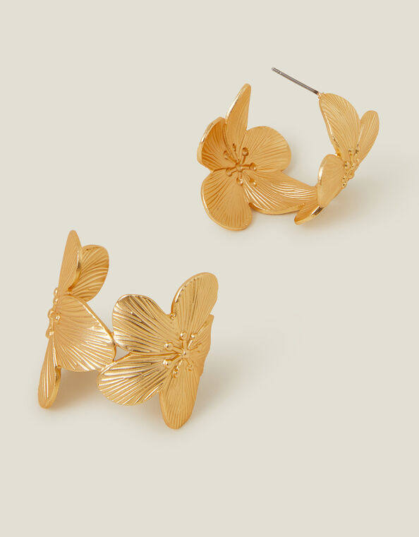Statement Flower Hoop Earrings Gold, , large