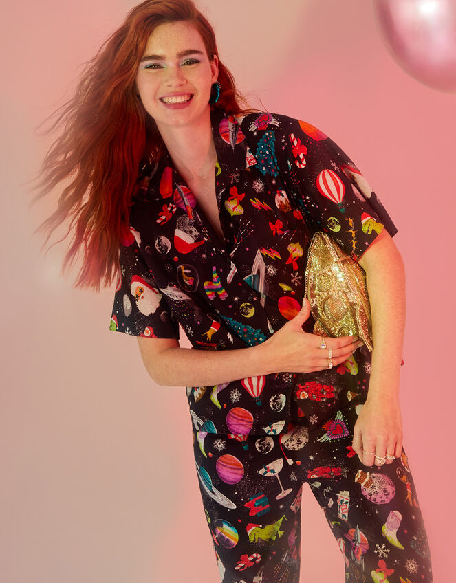 Christmas Space Print Pyjama Set, Black (BLACK), large