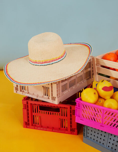 Stripe Floppy Wide Brim Hat, , large