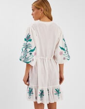 Pineapple Embroidered Mini Dress, White (WHITE), large