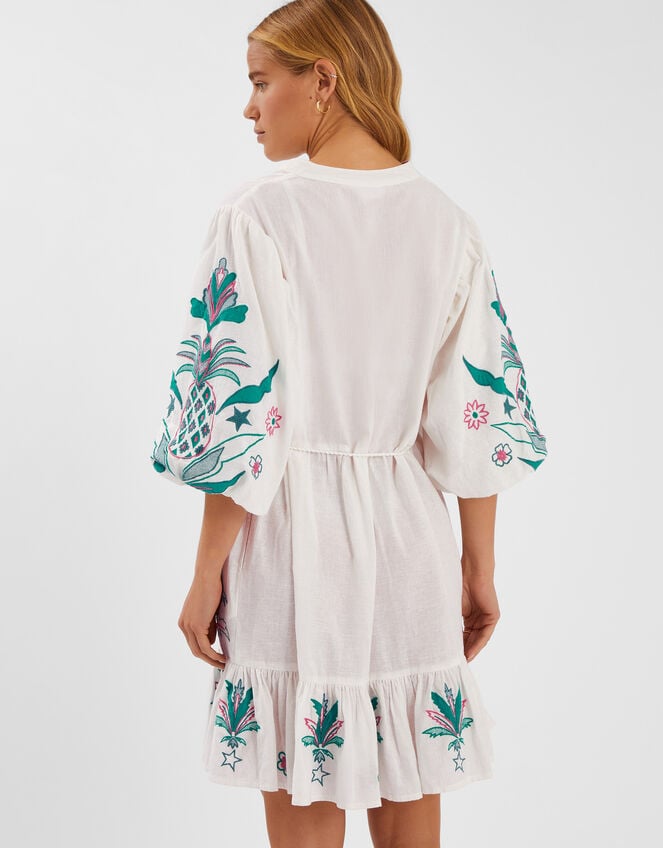 Pineapple Embroidered Mini Dress, White (WHITE), large