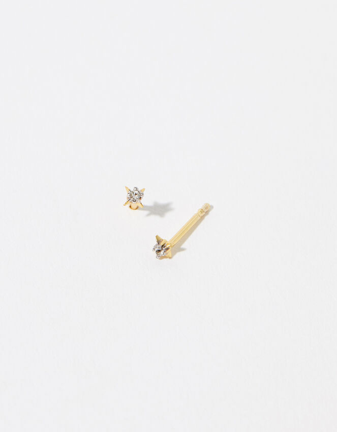 Gold Vermeil White Topaz Star Stud Earrings, , large