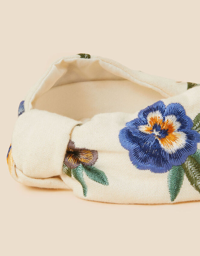 Embroidered Pansy Flower Knot Headband, , large