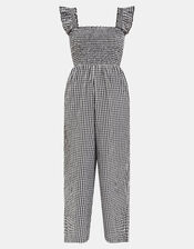 Gingham Wide Leg Jumpsuit, Black (BLACK), large