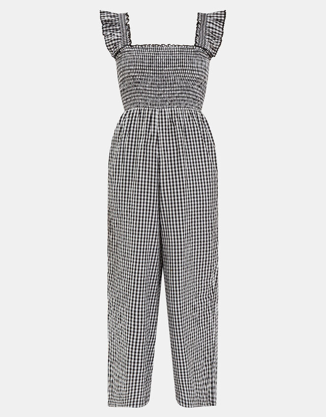 Gingham Wide Leg Jumpsuit, Black (BLACK), large