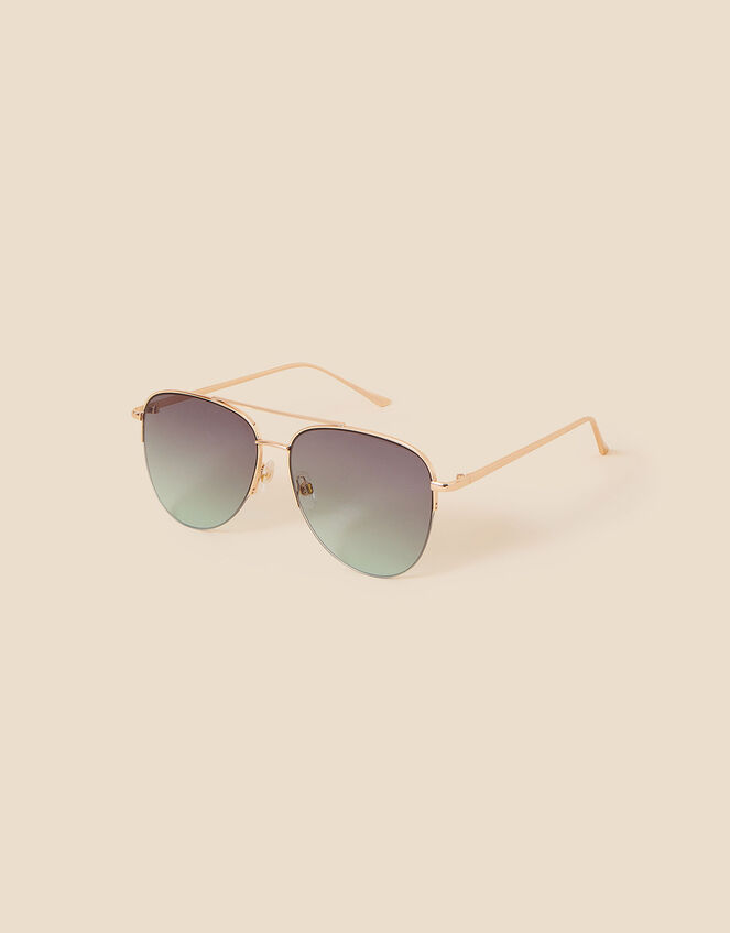 Half Frame Aviator Sunglasses, Green (GREEN), large