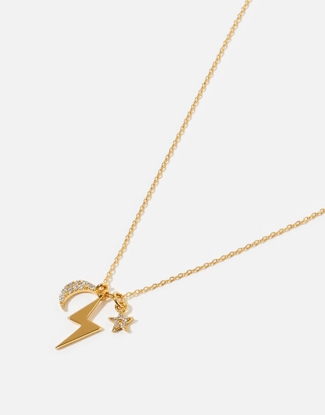 Gold-Plated Celestial Cluster Charm Pendant Necklace, , large