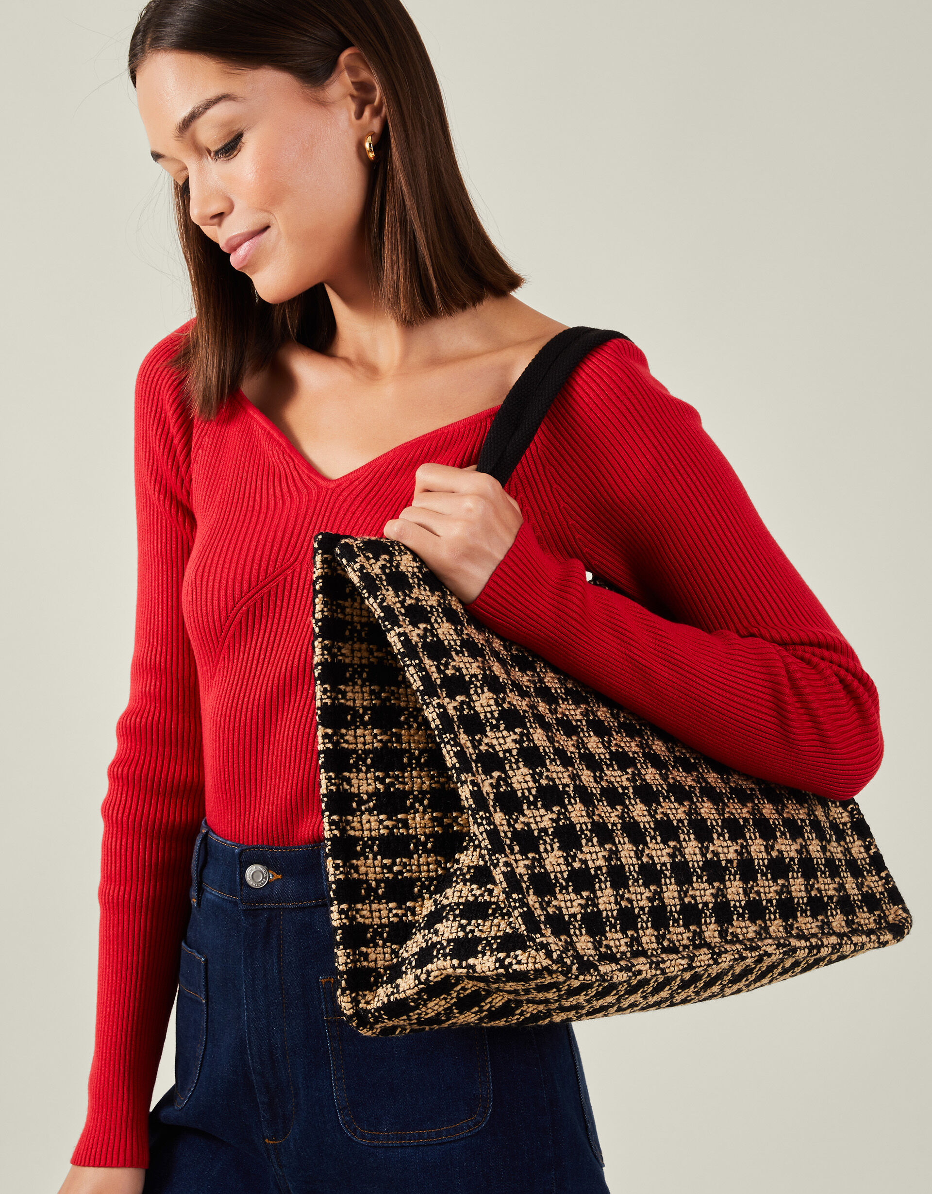 Houndstooth tote bag on sale