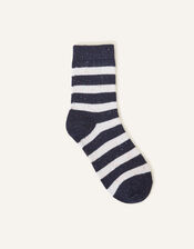 Stripe Boot Socks in Wool Blend, Blue (NAVY), large