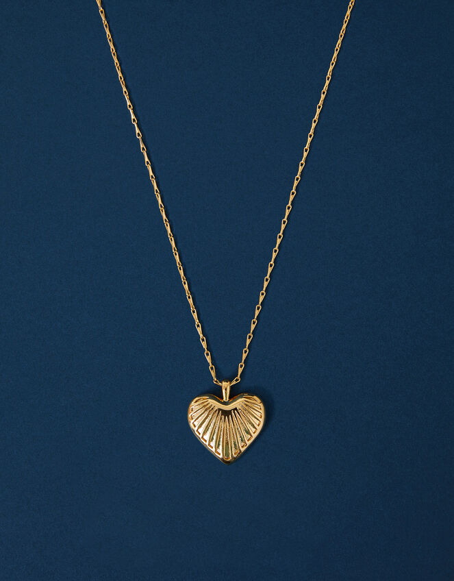 14ct Gold-Plated Ridge Heart Pendant Necklace, , large