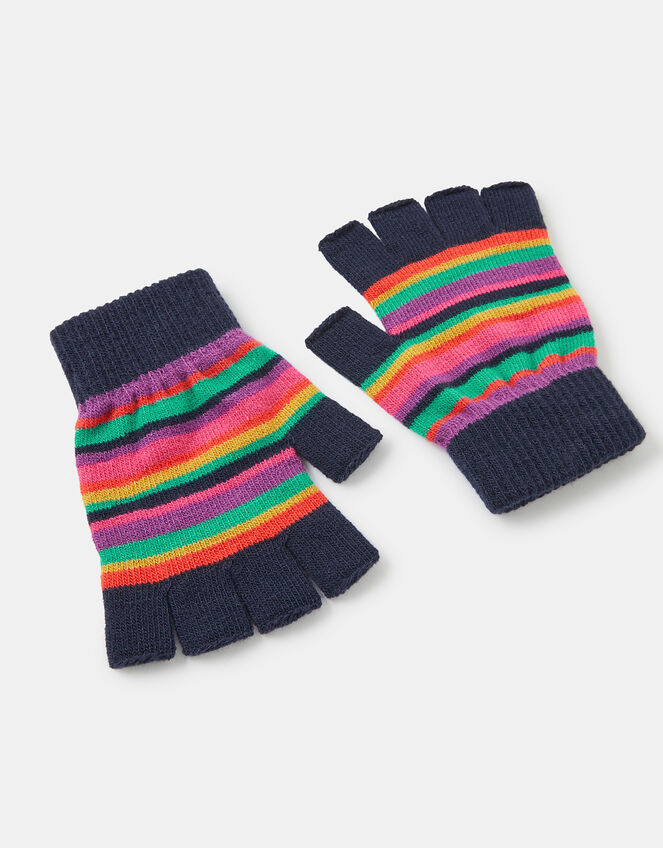 Stripe Fingerless Knit Gloves, Multi (BRIGHTS-MULTI), large