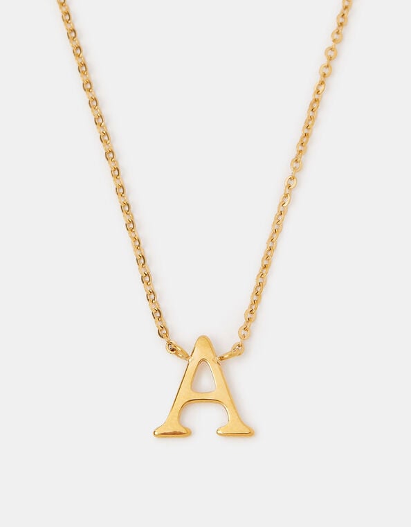 Stainless Steel Initial Pendant Necklace, Gold (GOLD), large