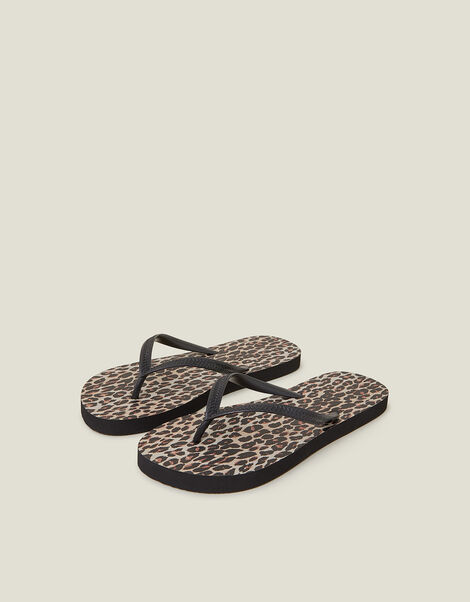 Leopard Print Flip Flops, Multi (DARKS MULTI), large