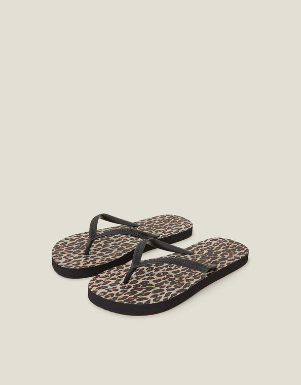 Leopard Print Flip Flops, Multi (DARKS MULTI), large
