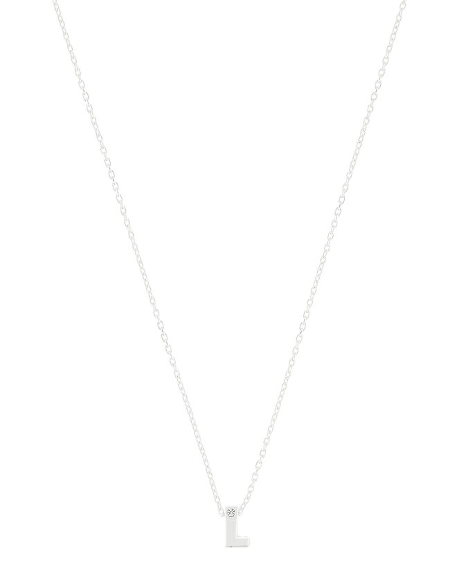 Sterling Silver Sparkle Initial Necklace - L, , large