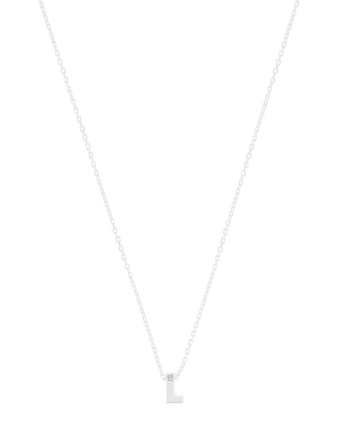 Sterling Silver Sparkle Initial Necklace - L, , large