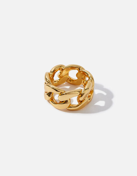 Gold-Plated Chunky Curb Chain Ring Gold, Gold (GOLD), large