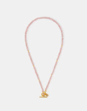 14ct Gold-Plated Healing Stone Bead T-Bar Necklace, Pink (ROSE PINK), large