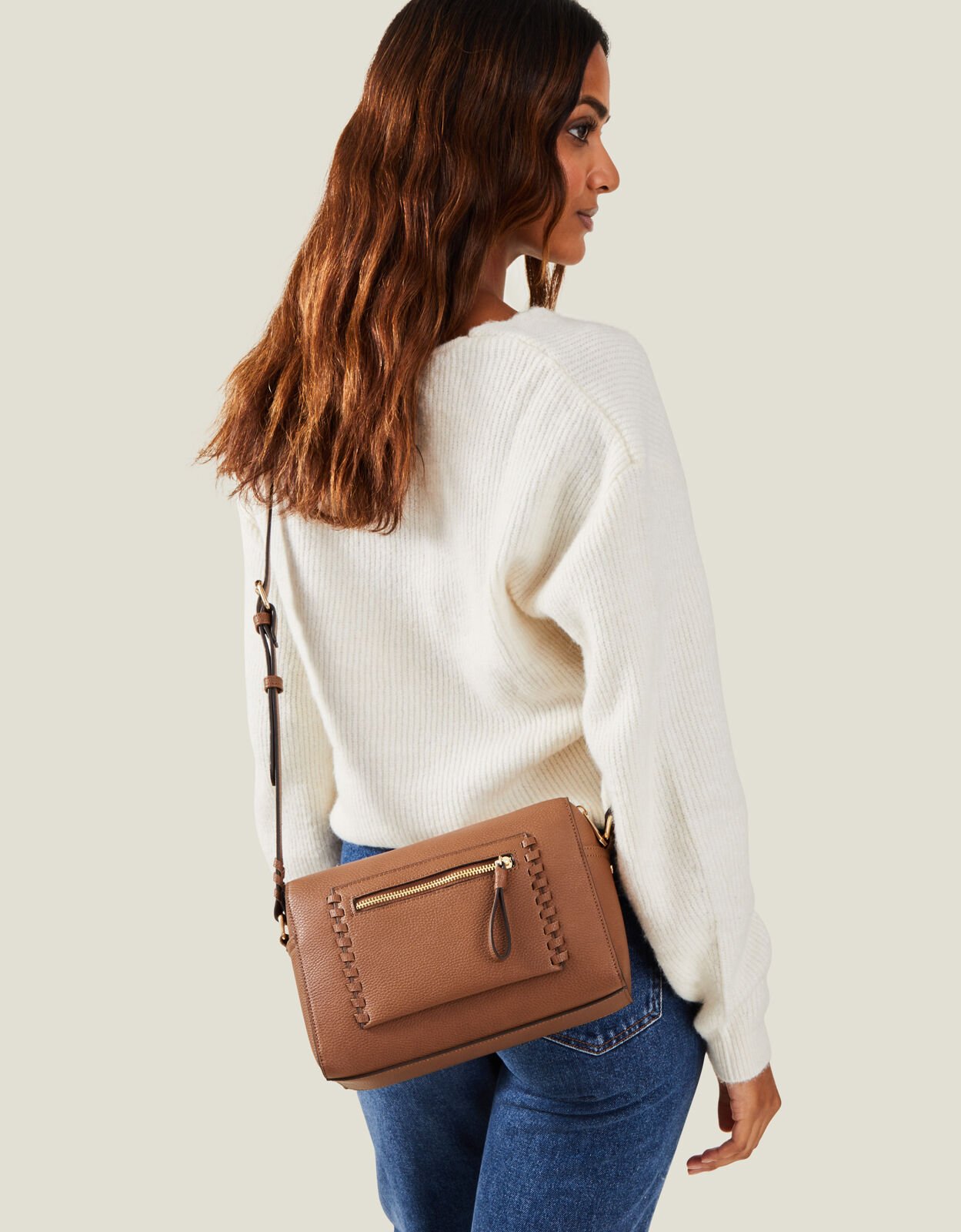 Front Pocket Cross Body Bag Tan