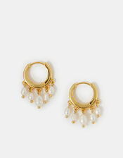 14ct Gold-Plated Pearl Hoop Drop Earrings, , large