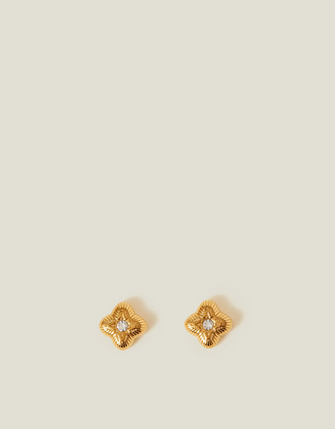 14ct Gold-Plated Diamante Clover Stud Earrings, , large