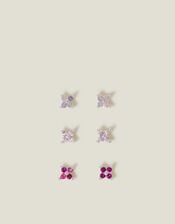 3-Pack Sterling Silver-Plated Flower Stud Earrings, , large