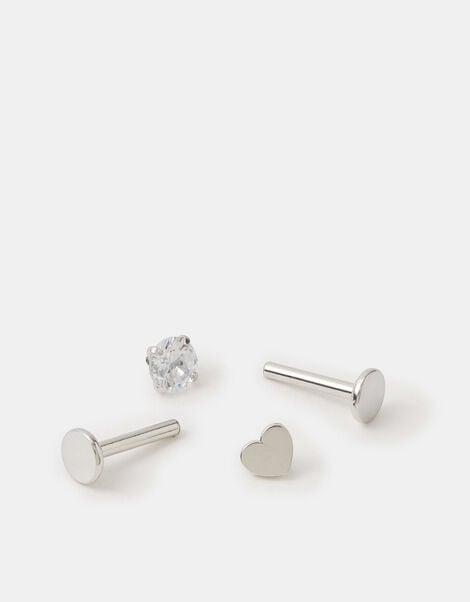 2-Pack Surgical Steel Heart Flatback Stud Earrings, , large