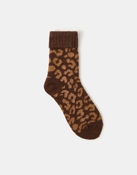 Leopard Print Knit Socks, , large