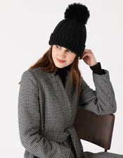 Chunky Knit Pom-Pom Beanie, Black (BLACK), large
