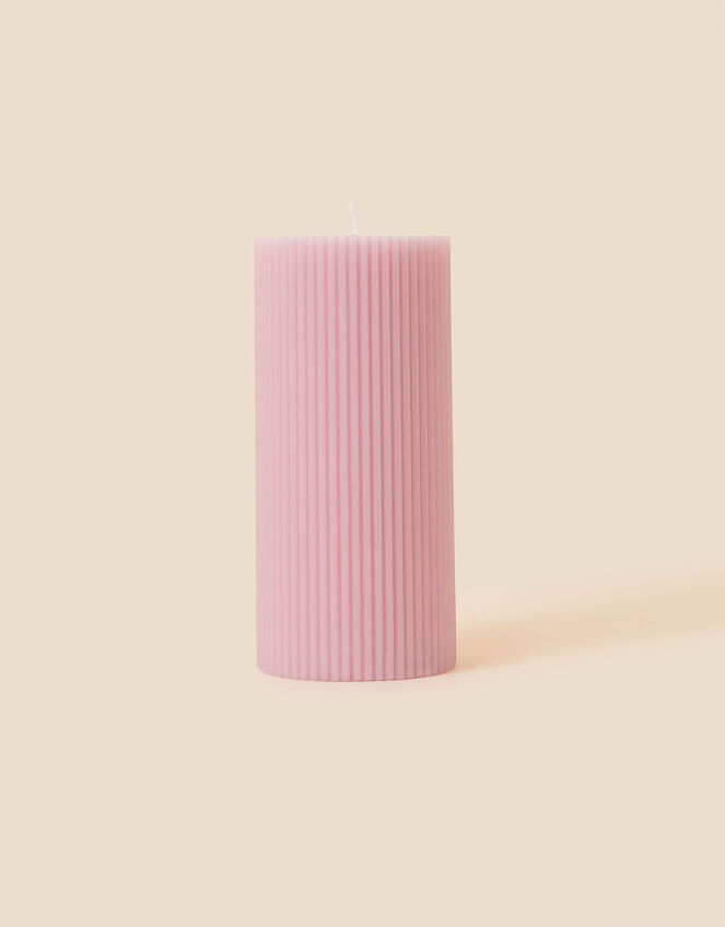 Ribbed Pillar Candle, Pink (PALE PINK), large