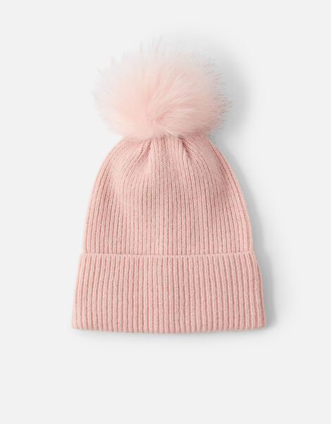 Knit Pom-Pom Beanie with Recycled Polyester Pink, Pink (PINK), large