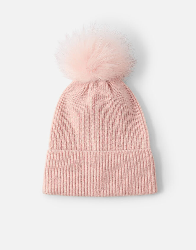 Knit Pom-Pom Beanie with Recycled Polyester, Pink (PINK), large