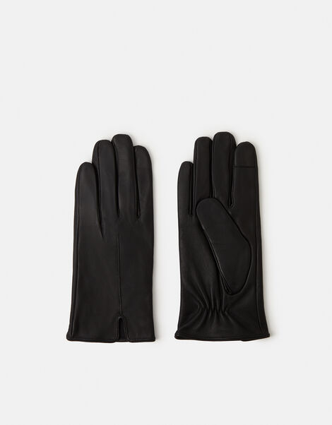 Faux Fur Lined Touchscreen Leather Gloves, Black (BLACK), large